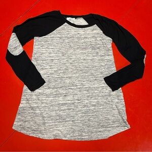 CHERISH BLACK AND GRAY LONG SLEEVE ELBOW PATCH TEE SHIRT